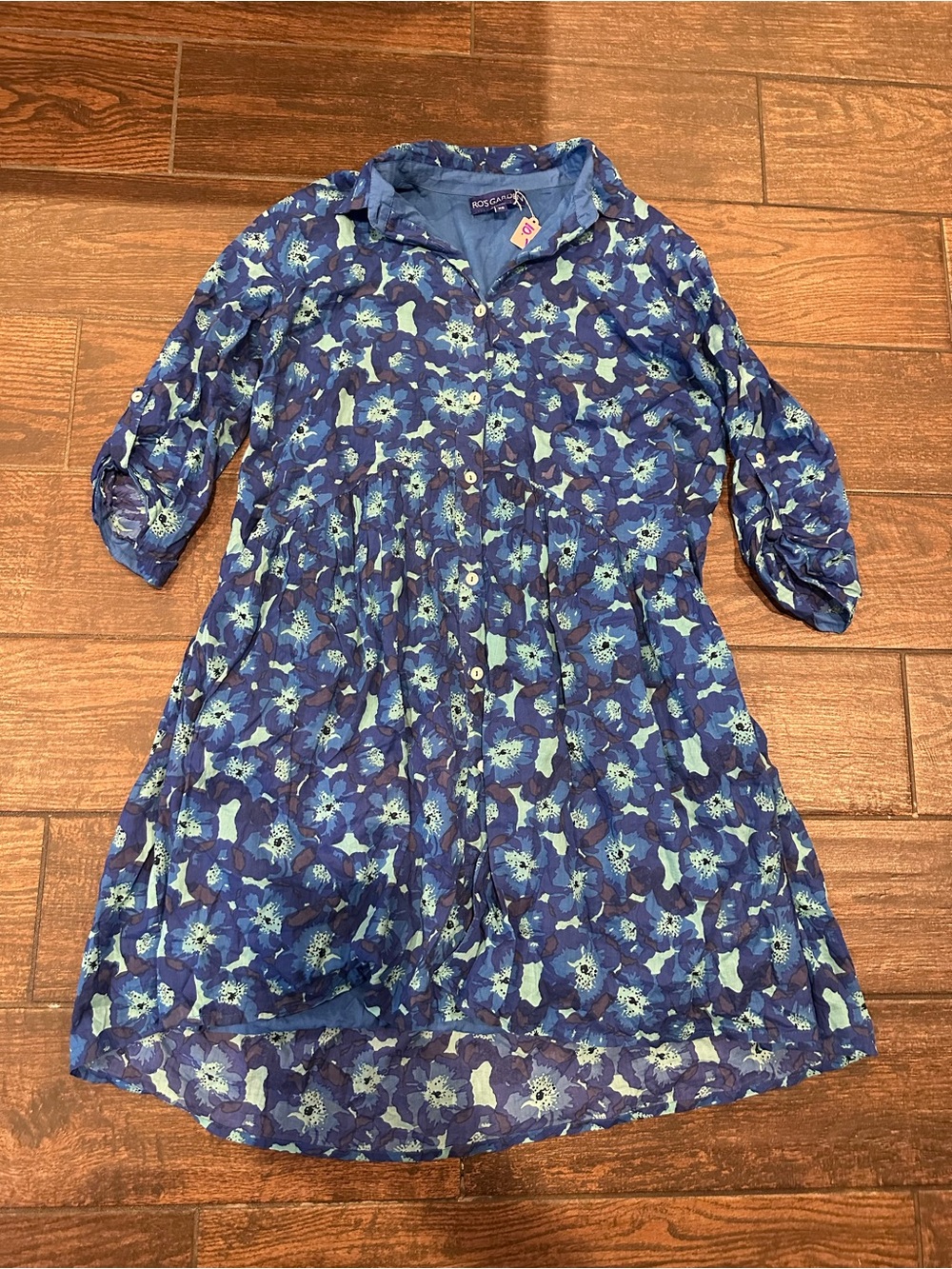 Rose & Olive Blue Floral Button-Front Casual Dress